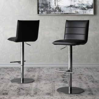 An Image of Riva Black Faux Leather Bar Stools In Pair