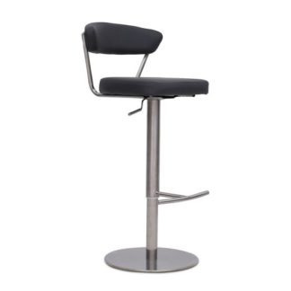 An Image of Astley Bar Stool In Grey PU With Brushed Stainless Steel Base