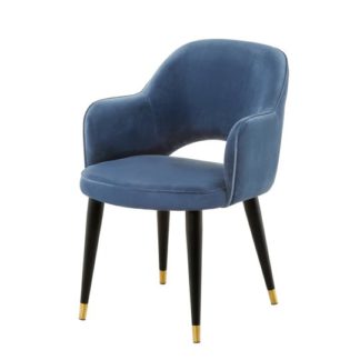 An Image of Hadley Leather Dining Chair In Navy With Black Legs