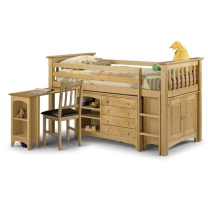 An Image of Elanor Wooden Sleep Station In Solid Pine With Right Hand Ladder