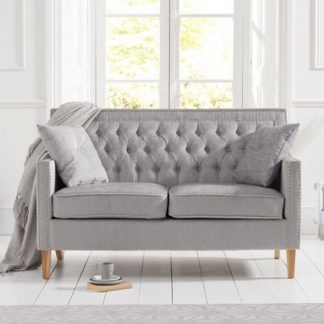 An Image of Bellard Fabric 2 Seater Sofa In Grey Plush And Natural Ash Legs