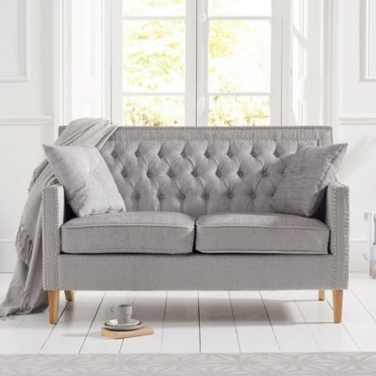 An Image of Bellard Fabric 2 Seater Sofa In Grey Plush And Natural Ash Legs