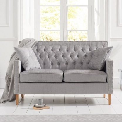 dd733e89f44f326dc821014be3e6463c27cc8b399affd9f10b1668c028fbe73b.jpg An Image of Bellard Fabric 2 Seater Sofa In Grey Plush And Natural Ash Legs
