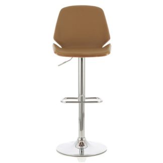 An Image of Elicia Bar Stool In Walnut And Beige PU With Chrome Base
