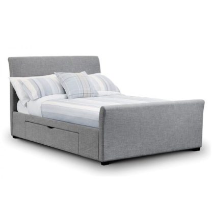 An Image of Emily Fabric King Size Bed In Light Grey linen With 2 Drawers