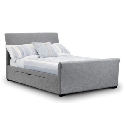 dd9006464a282a3c568237b72d6d8c0841c67ee8d2486fab9992de3cdca854ac-1.jpg An Image of Emily Fabric King Size Bed In Light Grey linen With 2 Drawers