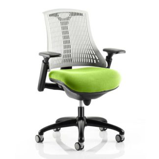 An Image of Flex Task White Back Office Chair With Myrrh Green Seat