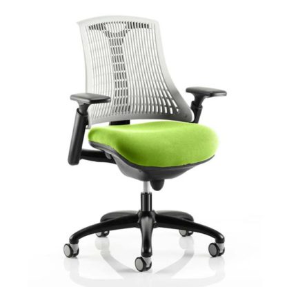 dddf105441a7ec39ffa8dd496d9b7f6a449ff87a5c07a9b37e07afe0a09ad444.jpg An Image of Flex Task White Back Office Chair With Myrrh Green Seat