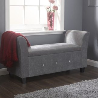 An Image of Charter Modern Fabric Ottoman Seat In Grey With Diamante