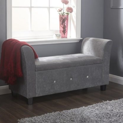 ddef5803ee872922fa19df23982ee90e237fc6ce3c0f5a268f02e72d68e86c49.jpg An Image of Charter Modern Fabric Ottoman Seat In Grey With Diamante