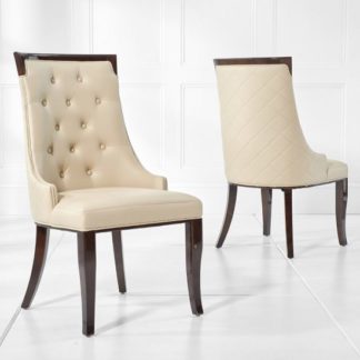 An Image of Tulip Dining Chair In Cream PU Dark High Gloss Legs In A Pair
