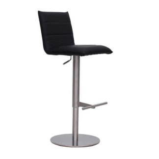 An Image of Verlo Bar Stool In Black PU With Brushed Stainless Steel Base