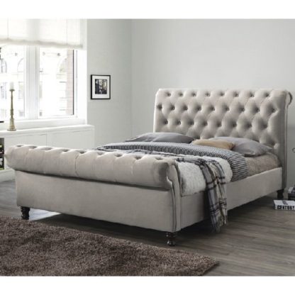 An Image of Balmoral Fabric King Size Bed In Champagne With Dark Feet