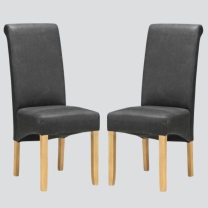 An Image of Areli Dining Chairs In Grey And Washed Oak In A Pair