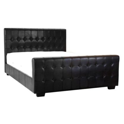 An Image of Dakar Faux Leather Buttoned Double Bed In Black