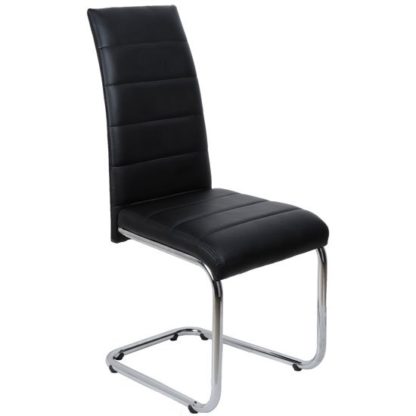 An Image of Daryl Dining Chair In Black PU Leather With Stainless Steel Legs