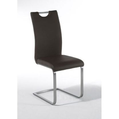 df210c1615bff75832f271adba58dcf17dbdc4d208dc1b4ecd404ba33a8e80eb.jpg An Image of Paulo Brown Faux Leather Dining Chair With Handle Hole