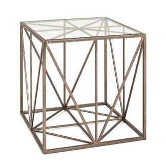 An Image of Nicole Glass End Table In Clear With Antique Bronze Frame