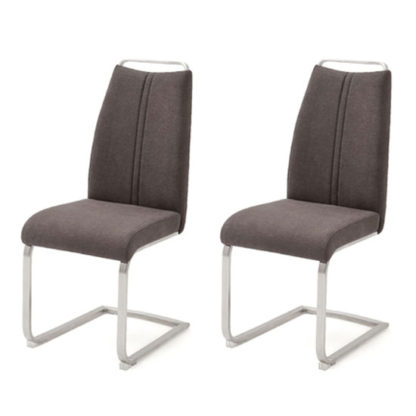 df4bd6182ba234cf45b2fc3b08b418686f0c21154e8d65c058eb7c33212dced9.jpg An Image of Giulia Brown Fabric Cantilever Dining Chair In A Pair