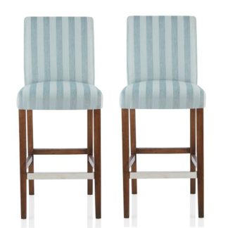 An Image of Alden Bar Stools In Duck Egg Fabric And Walnut Legs In A Pair