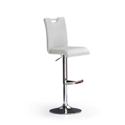 An Image of Bardo White Bar Stool In Faux Leather With Round Chrome Base