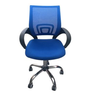 An Image of Regan Home Office Chair In Blue With Mesh Back And Chrome Base