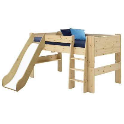 dfa0aa394fbeb6173202381b93c78c3e61724919c321faa30bded02461675973.jpg An Image of Pathos Wooden Mid Sleeper Bed In Pine With Ladder And Slide
