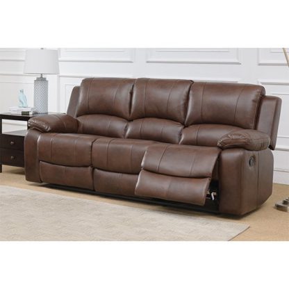 dfa5b300c174085c2dcd32dec87dbdbdcf9bb20bb86904a44f385ff0e563a6f9.jpg An Image of Andalusia Recliner LeatherGel And PU 3 Seater Sofa In Whiskey