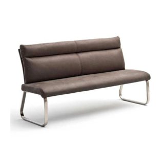 An Image of Rabea Fabric Small Dining Bench In Brown With Steel Frame