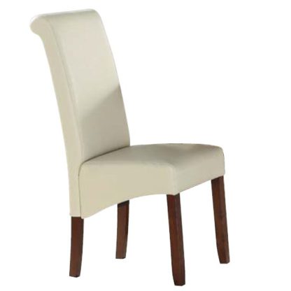 An Image of Sika Cream Leather Dining Chair With Acacia Legs