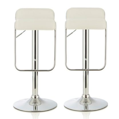 An Image of Mestler Modern Bar Stool In White Faux Leather In A Pair