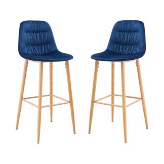 An Image of Harper Blue Finish Bar Stool In Pair