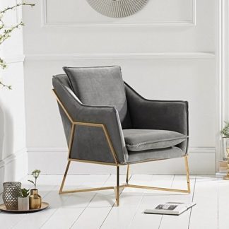 An Image of Baron Modern Accent Chair In Grey Velvet With Gold Frame