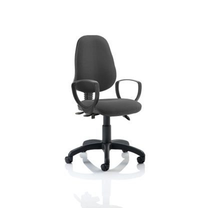 An Image of Redmon Fabric Office Chair In Charcoal With Loop Arms