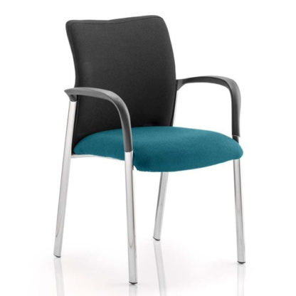An Image of Academy Black Back Visitor Chair In Maringa Teal With Arms