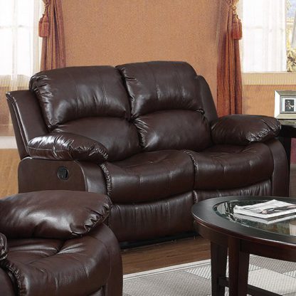 e13bc9ceb07e25cbec6fcea1c472214b6475c8288ef15caf81aa451c66900fcb.jpg An Image of Piscium Leather Full Bonded Recliner 2 Seater Sofa In Brown