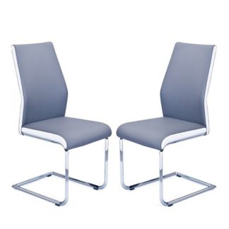 An Image of Marine Dining Chair In Grey And White Faux Leather In A Pair