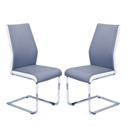 An Image of Marine Dining Chair In Grey And White Faux Leather In A Pair