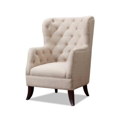 An Image of Oxford Sofa Chair In Beige Fabric With Dark Wooden Feet