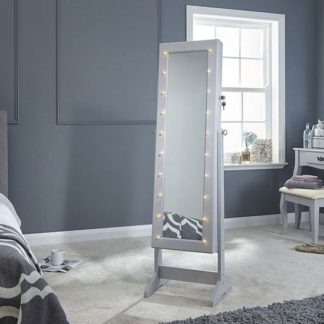 An Image of Amore LED Dressing Mirror In Grey With Jewellery Cabinet