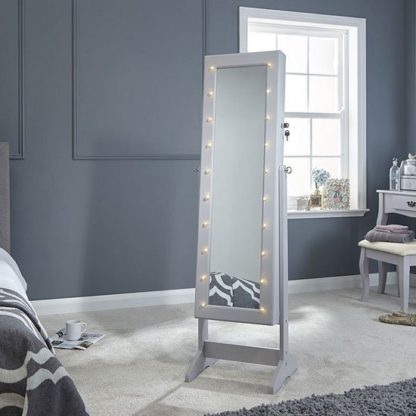 e15811845ecc14ccaff4ac4a1398937a345fbde83a6023b71efcb6f6fb74c1ad.jpg An Image of Amore LED Dressing Mirror In Grey With Jewellery Cabinet