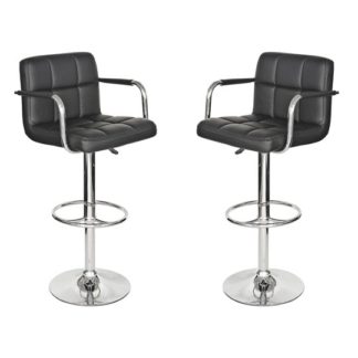 An Image of Coco Black Leather Bar Stool In Pair