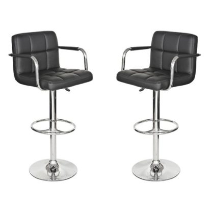 An Image of Coco Black Leather Bar Stool In Pair