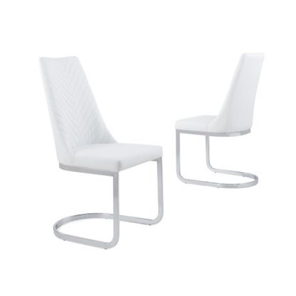 An Image of Roxy Modern Dining Chair In White Faux Leather in A Pair