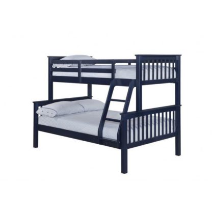 e17e3d784de654cd779d8558bb01e6c353f58116c6ef726417ff0df050633498.jpg An Image of Trios Solid Navy Blue Finish Triple Sleeper Bunk Bed