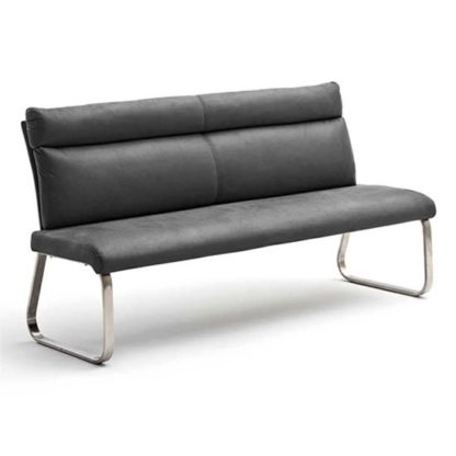 An Image of Rabea Fabric Large Dining Bench In Grey With Steel Frame