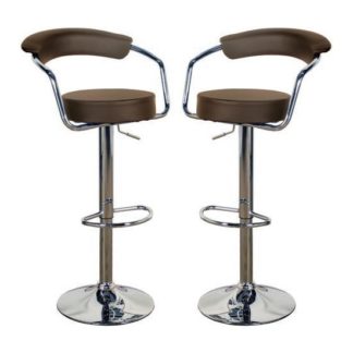 An Image of Saturn Brown Leather Bar Stool In Pair