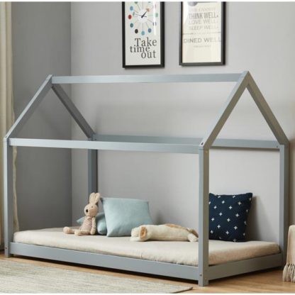 An Image of House Wooden Single Bed In Grey