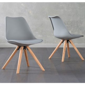 An Image of Tupa Light Grey Faux Leather Chairs In Pair With Round Leg