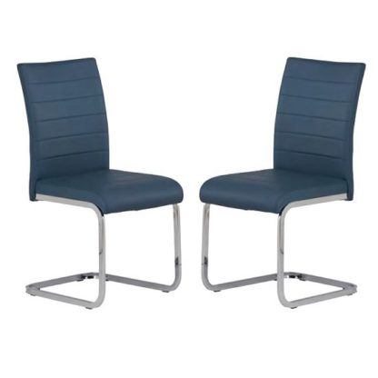 An Image of Pindall Dining Chair In Blue With Chrome Frame In A Pair
